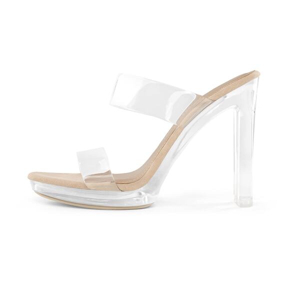 NWT DREAM PAIRS Women’s Clear Two-Strap Block Heel Sandals, Nude, Size 5 - Picture 2 of 7